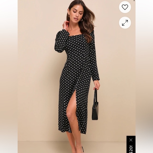 NWT Lulus Charmed and Classy Black Polka Dot Long Sleeve Midi Dress small - Picture 14 of 14